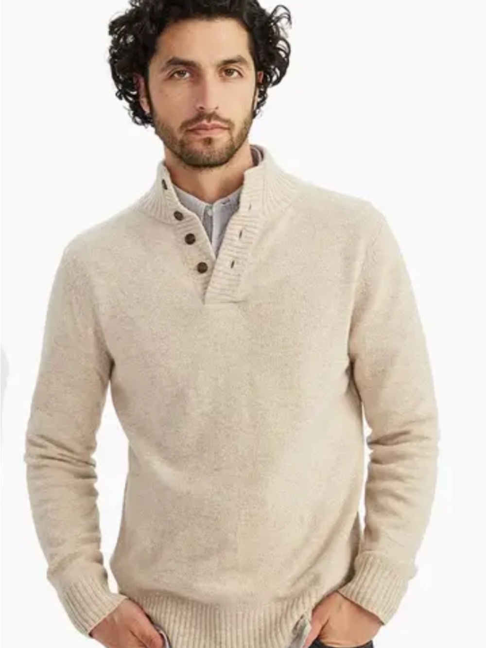 Naadam Men's Cream Shawl-Collar Button Sweater *FLAW* M